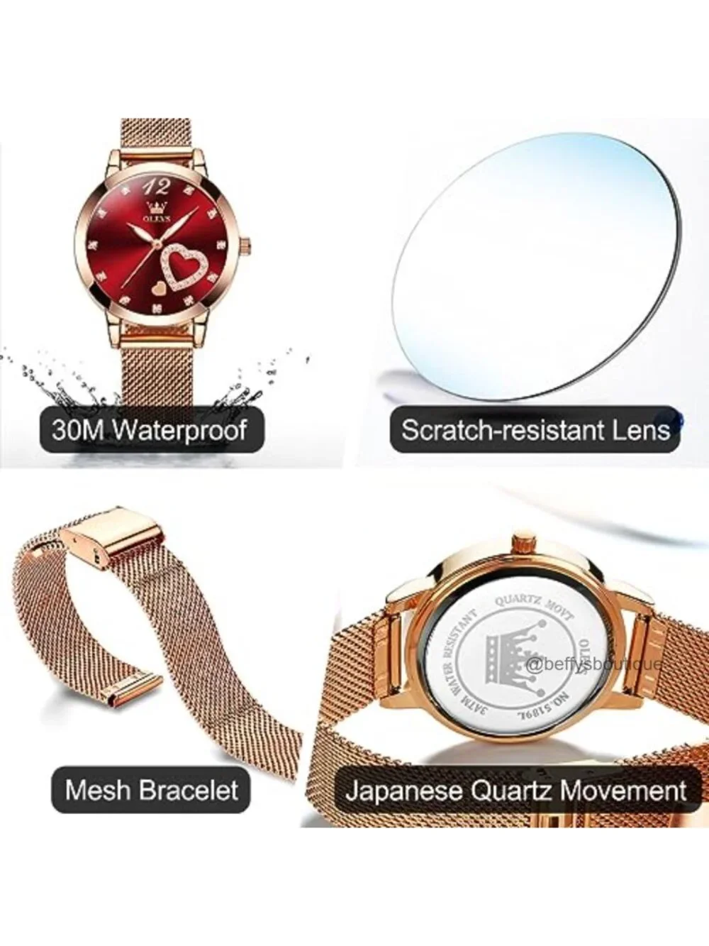 Ladies Diamond Heart Mesh Bracelet Watch Japanese Quartz Stainless Steel